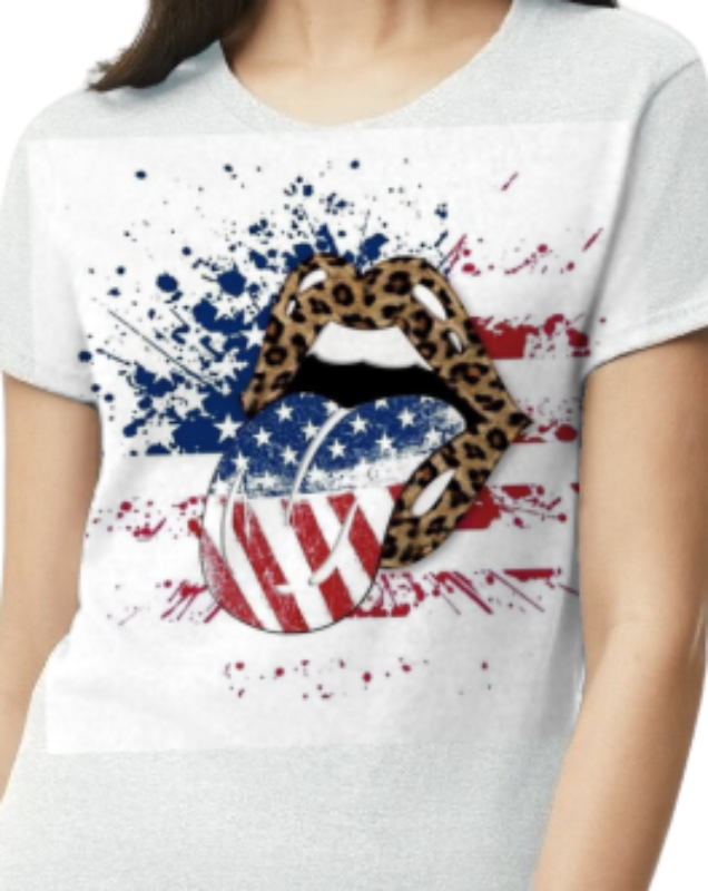 American flag with cheetah lips